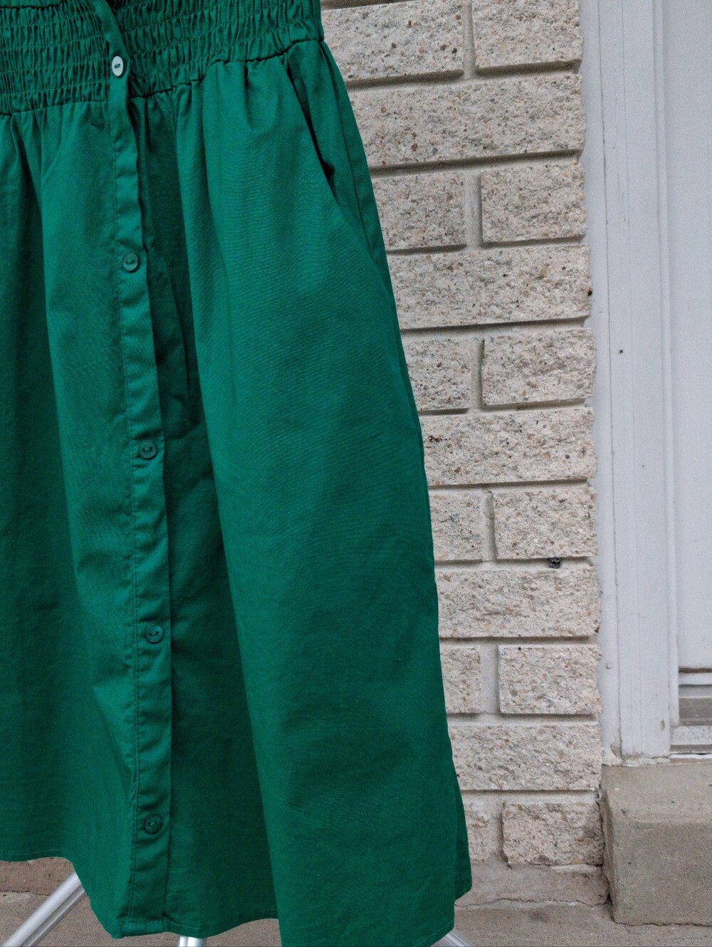Monteau Los Angeles Green Shirt Dress Smoked Waste Midi Dress - Picture 6 of 11